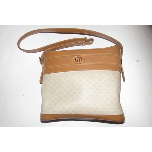 Gucci Vintage Bucket Style Ivory Coated Canvas With Camel Trim - Picture 7 of 11